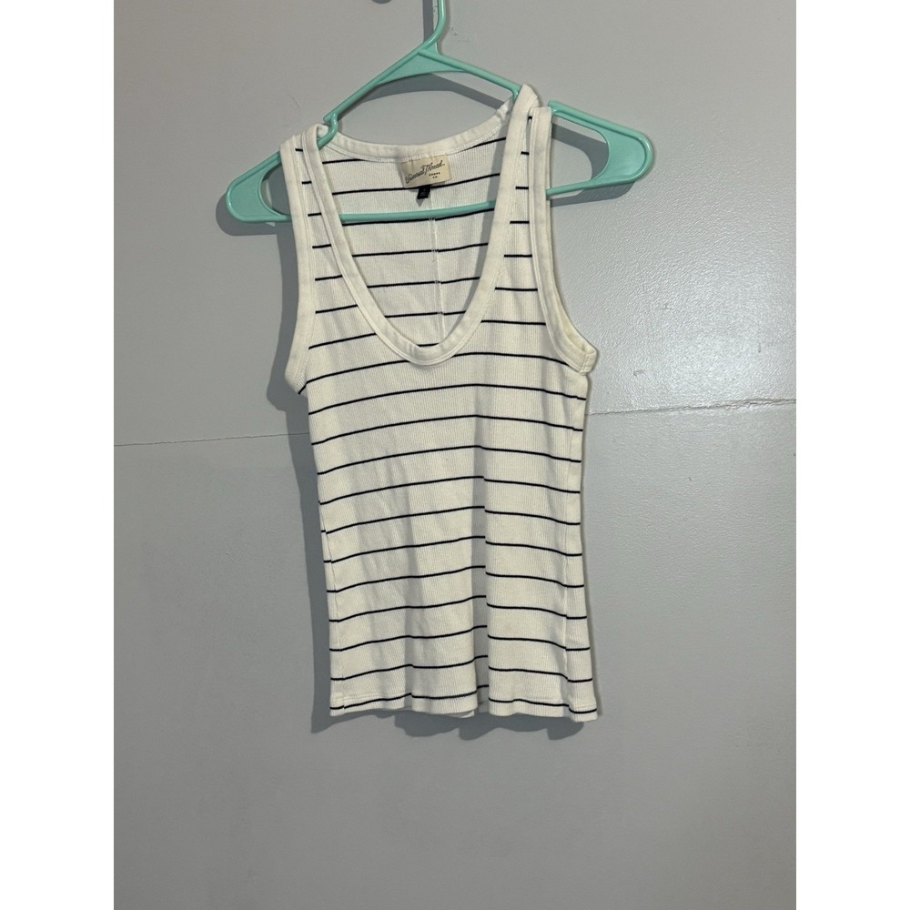 Universal‎ Thread Tank Top Womens Small White Black Striped Ribbed Scoop Neck